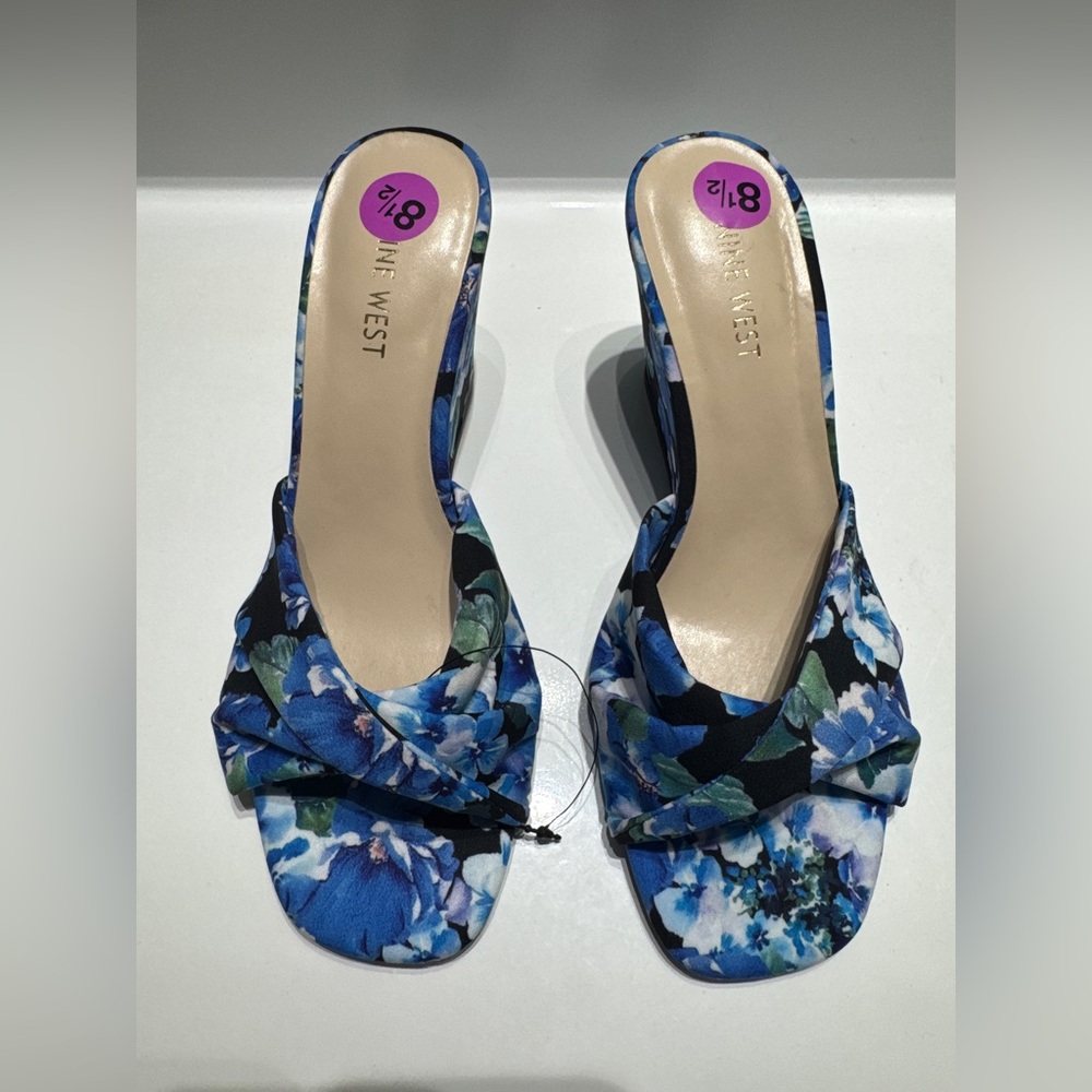 Nine West Floral Blue Wedge Sandals- Size  8.5